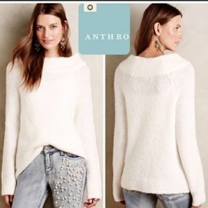 Anthropologie White Cowl Neck Sweater